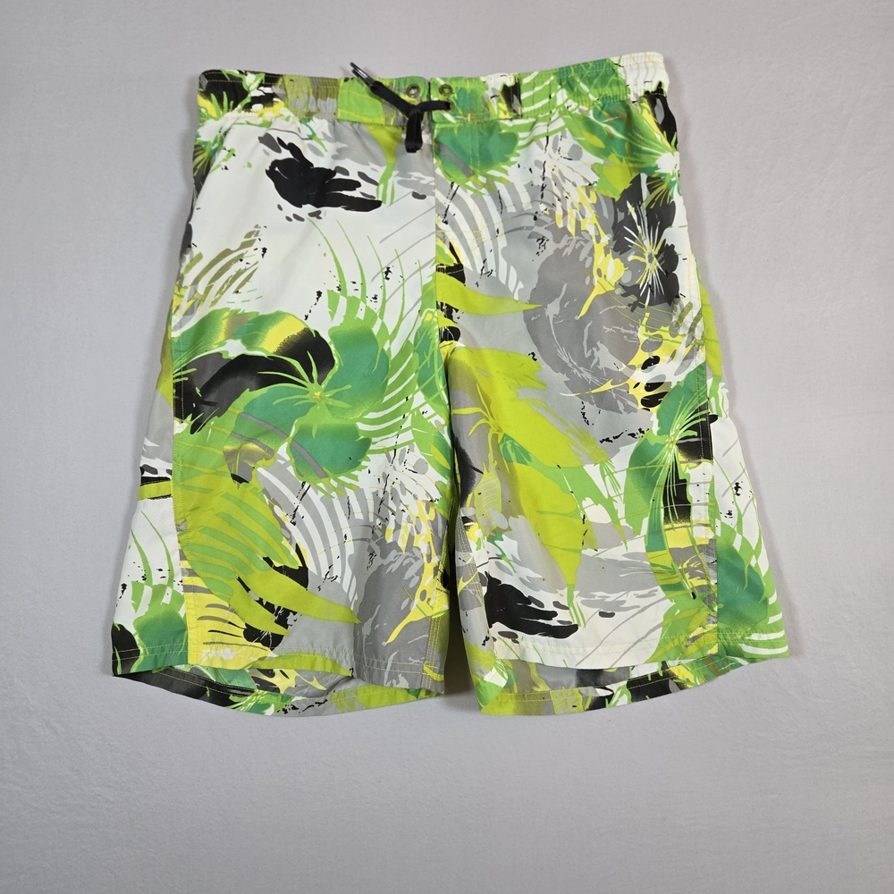 Vintage Rare Y2K Nike Boys' L (14-16) Green Tropical Print Swim Board Shorts